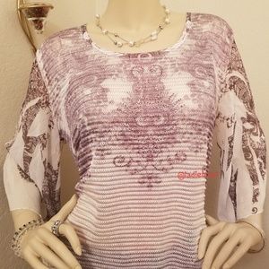 Cal Style Bell Sleeve Embellished Ombre Tunic Top